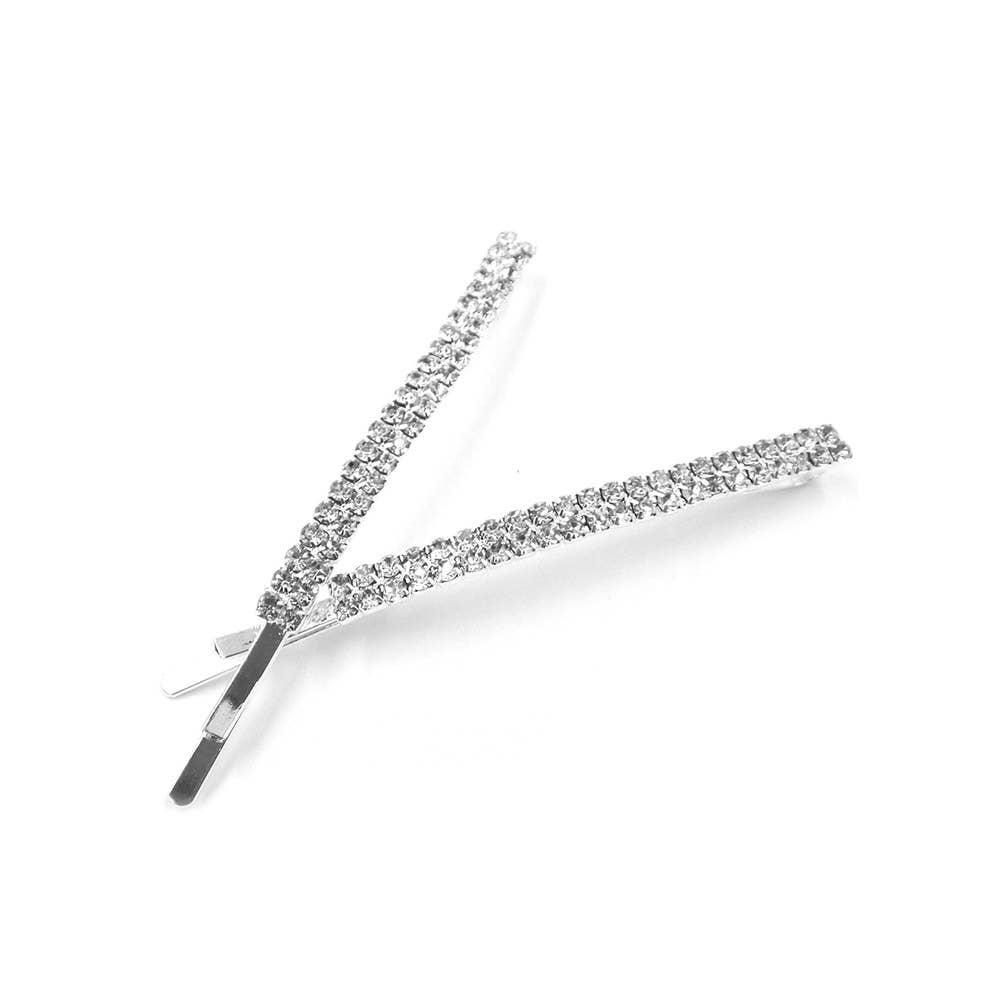 12 Set of 2 - Rhinestone Pave Rectangle Bobby Pins