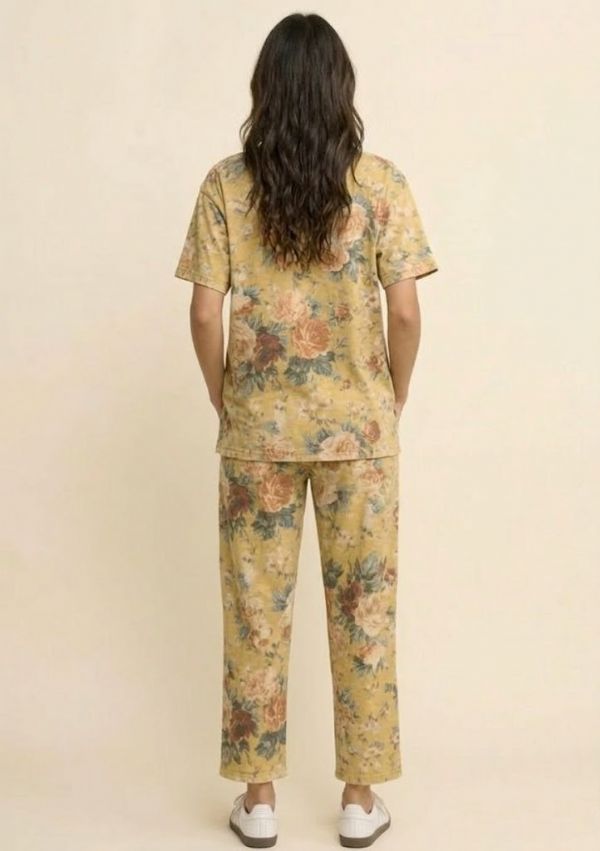 Mustard Yellow Garden Flower French Terry Bottom (S to 3X)