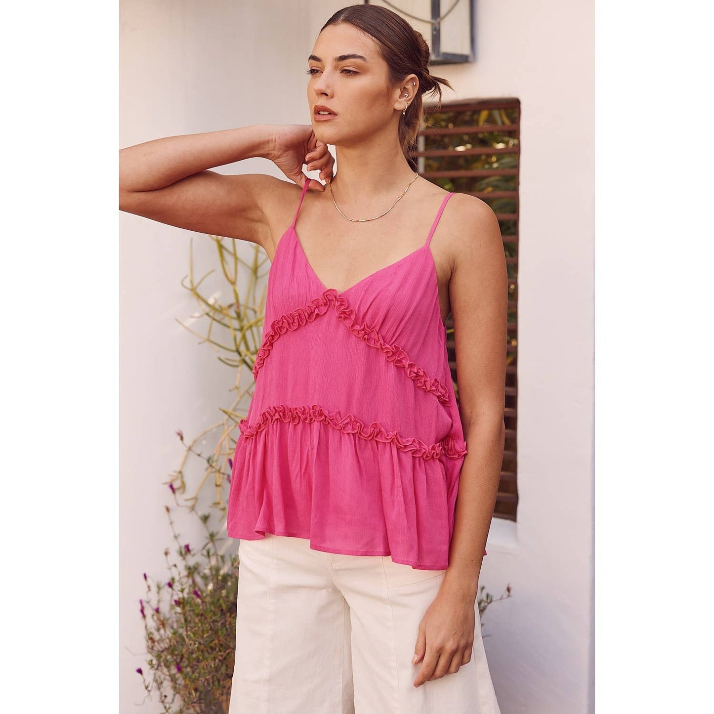 RUFFLE DETAIL TIERED BABYDOLL CAMI TOP