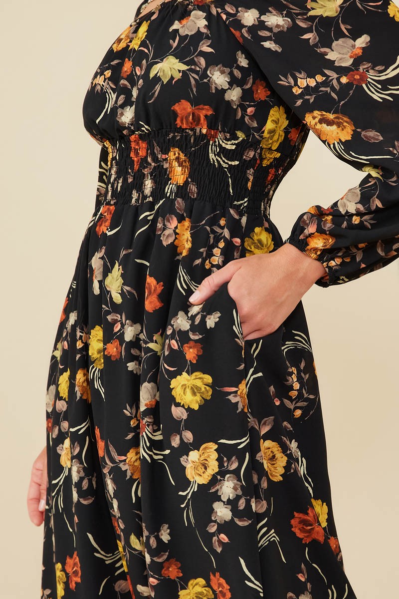 Moody Floral Midi Dress