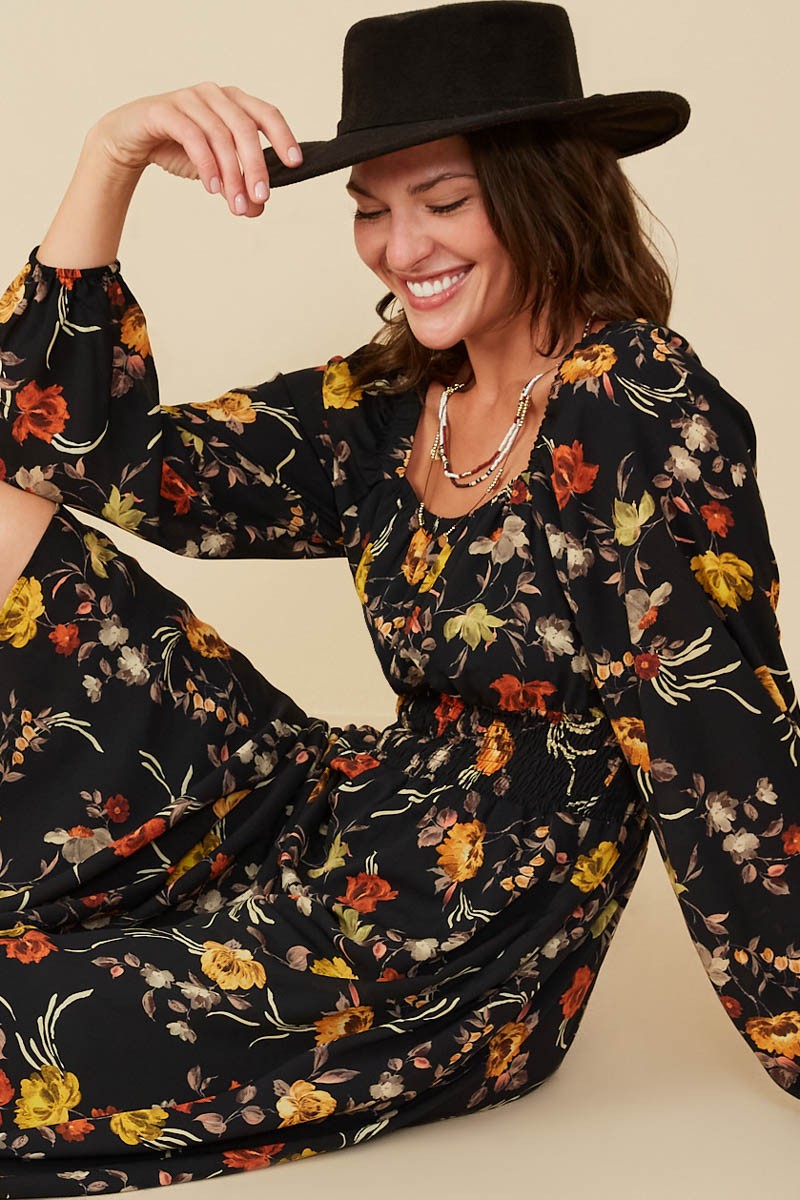 Moody Floral Midi Dress