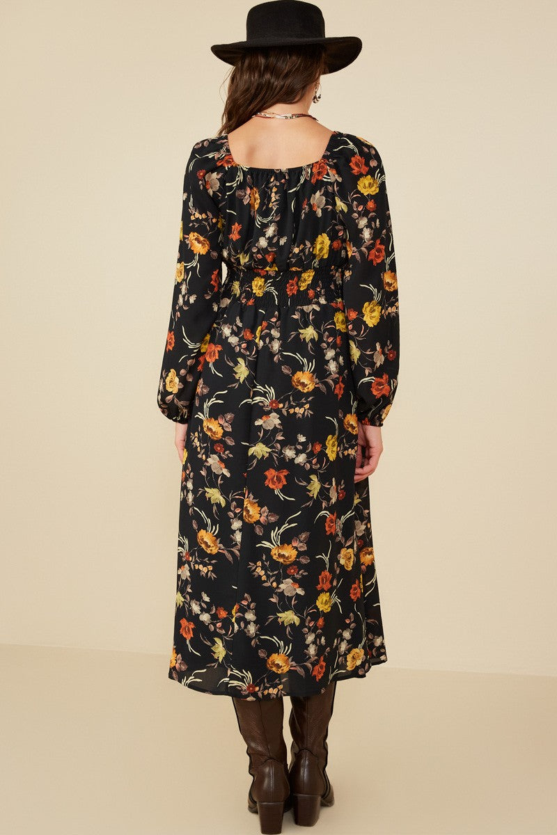 Moody Floral Midi Dress