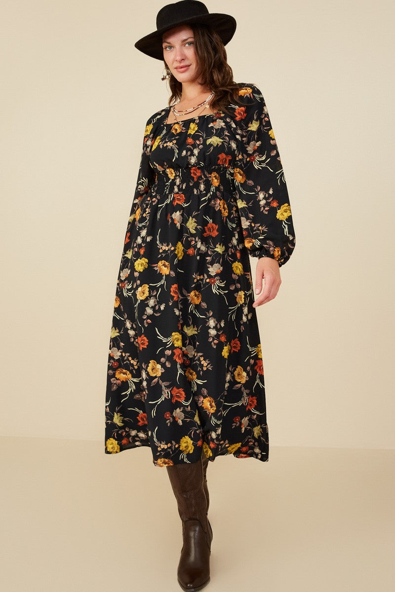 Moody Floral Midi Dress
