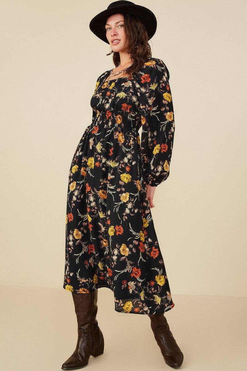 Moody Floral Midi Dress