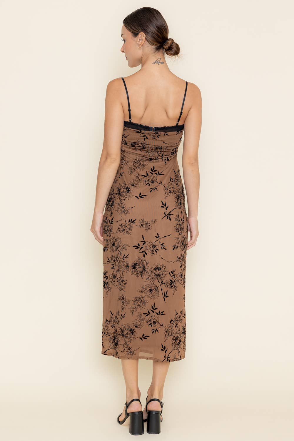 LACE BURN OUT VELVET FLORAL MESH MIDI DRESS-DI9668FO
