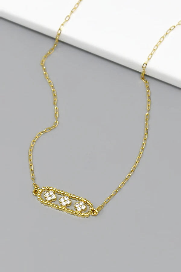 Clover CZ Pave Pendant 18K Gold Filled Chain Necklace