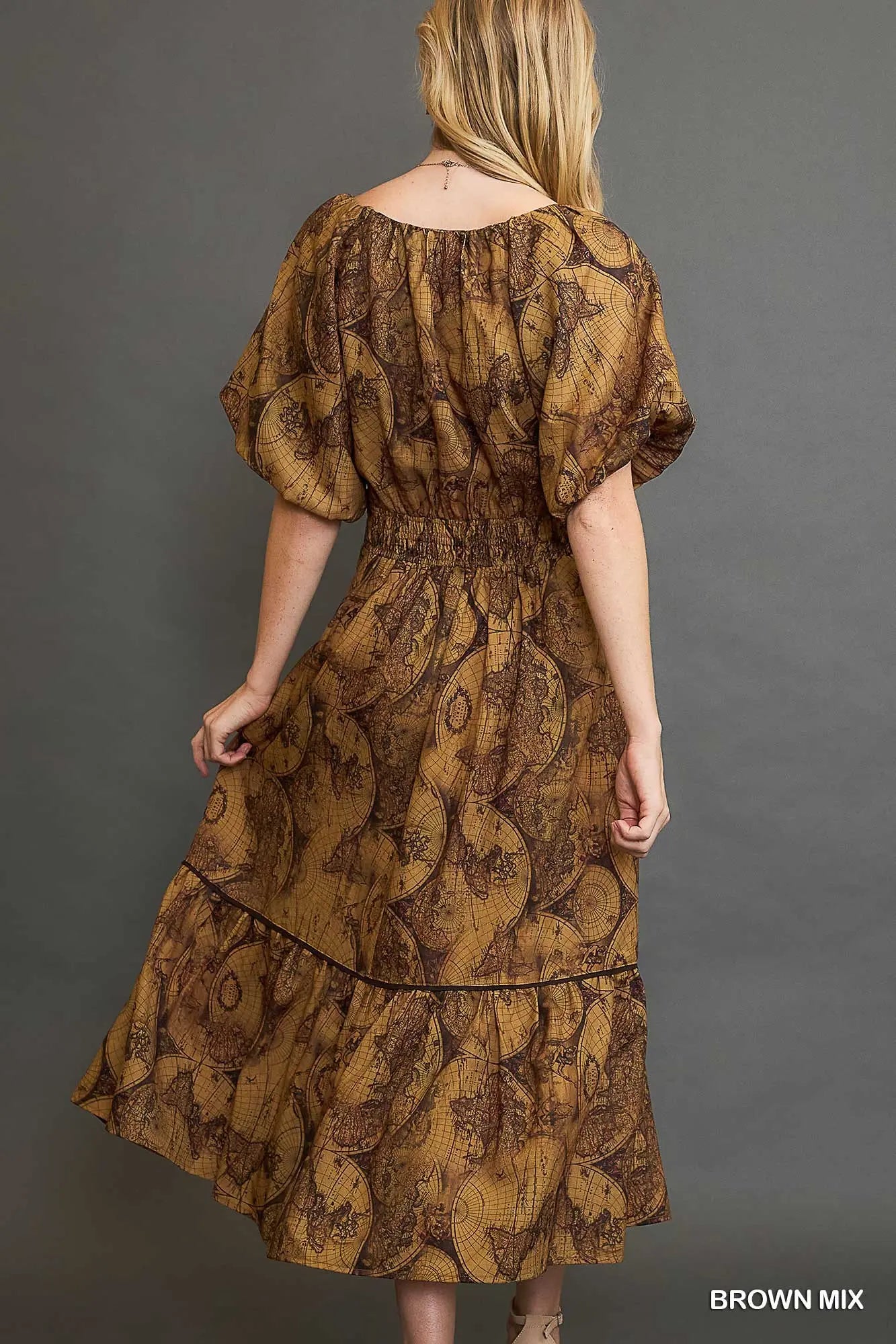 Globe Print Midi Dress