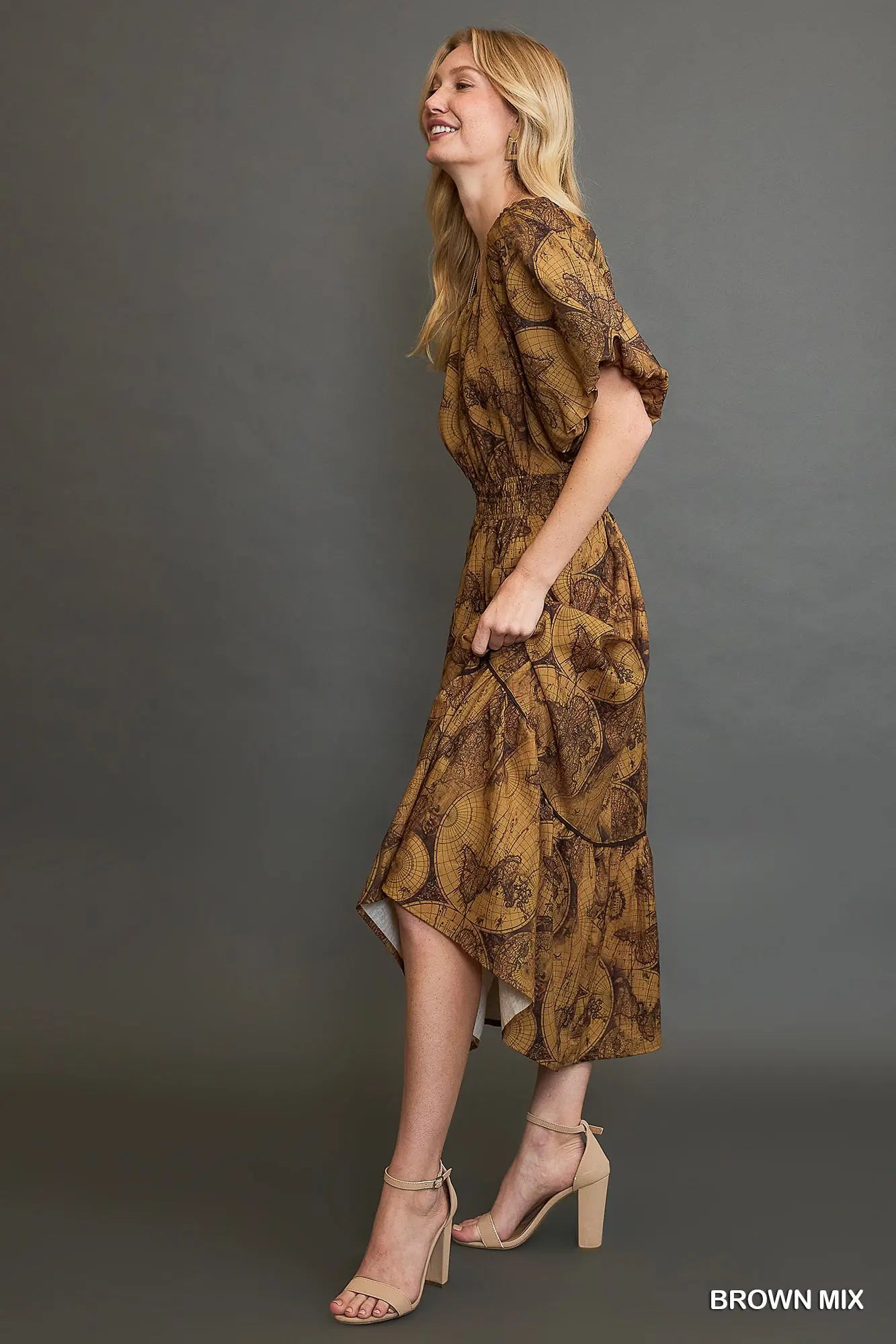 Globe Print Midi Dress