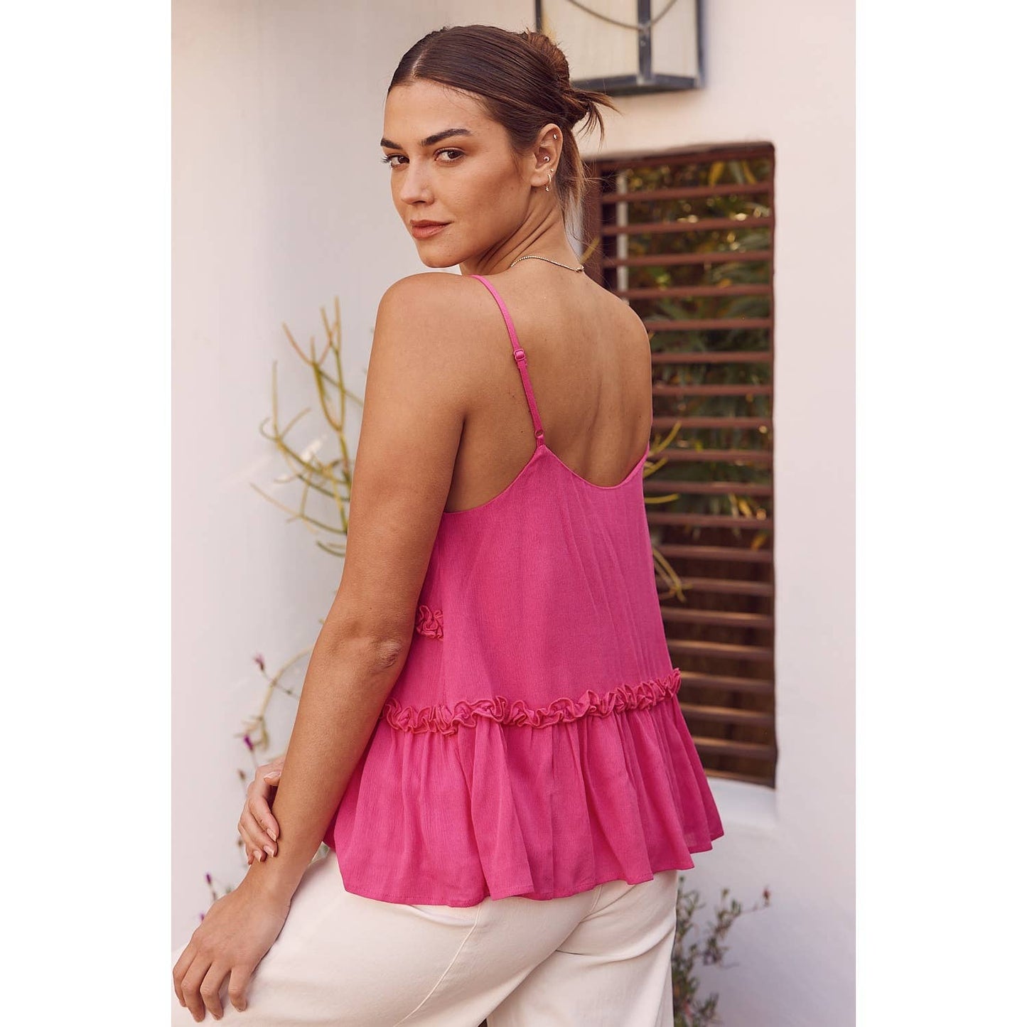 RUFFLE DETAIL TIERED BABYDOLL CAMI TOP