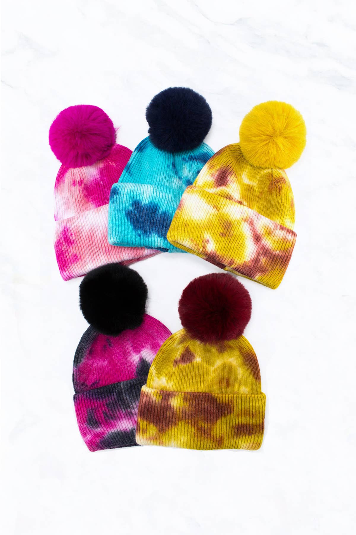 Tie Dye Knitted Fur Pom Beanie
