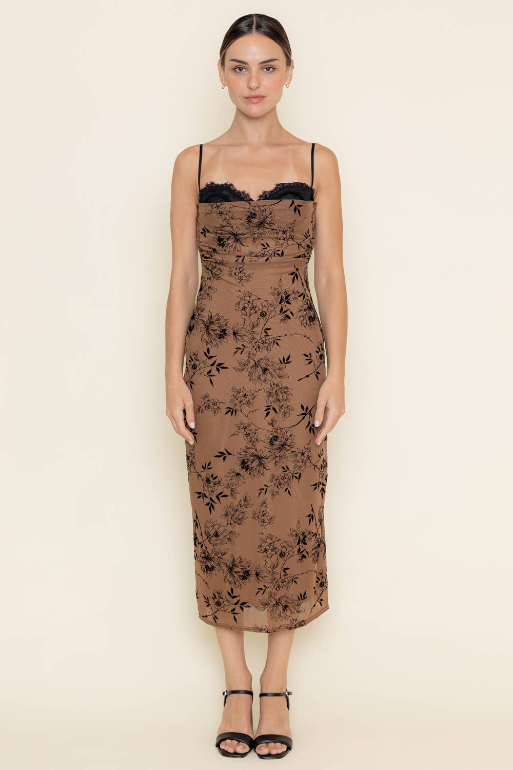 LACE BURN OUT VELVET FLORAL MESH MIDI DRESS-DI9668FO