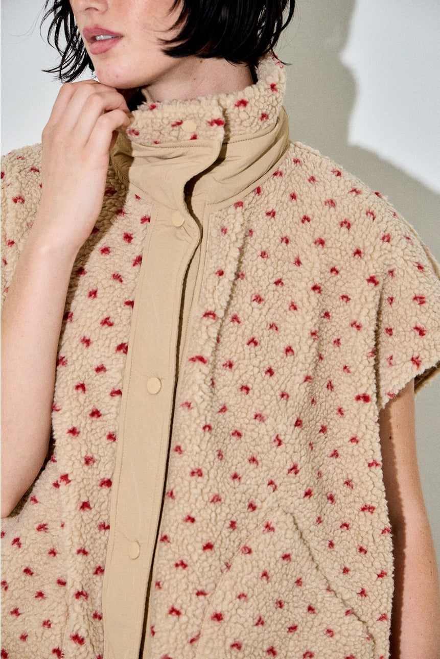 Fuzzy Polka Dot Vest Jacket
