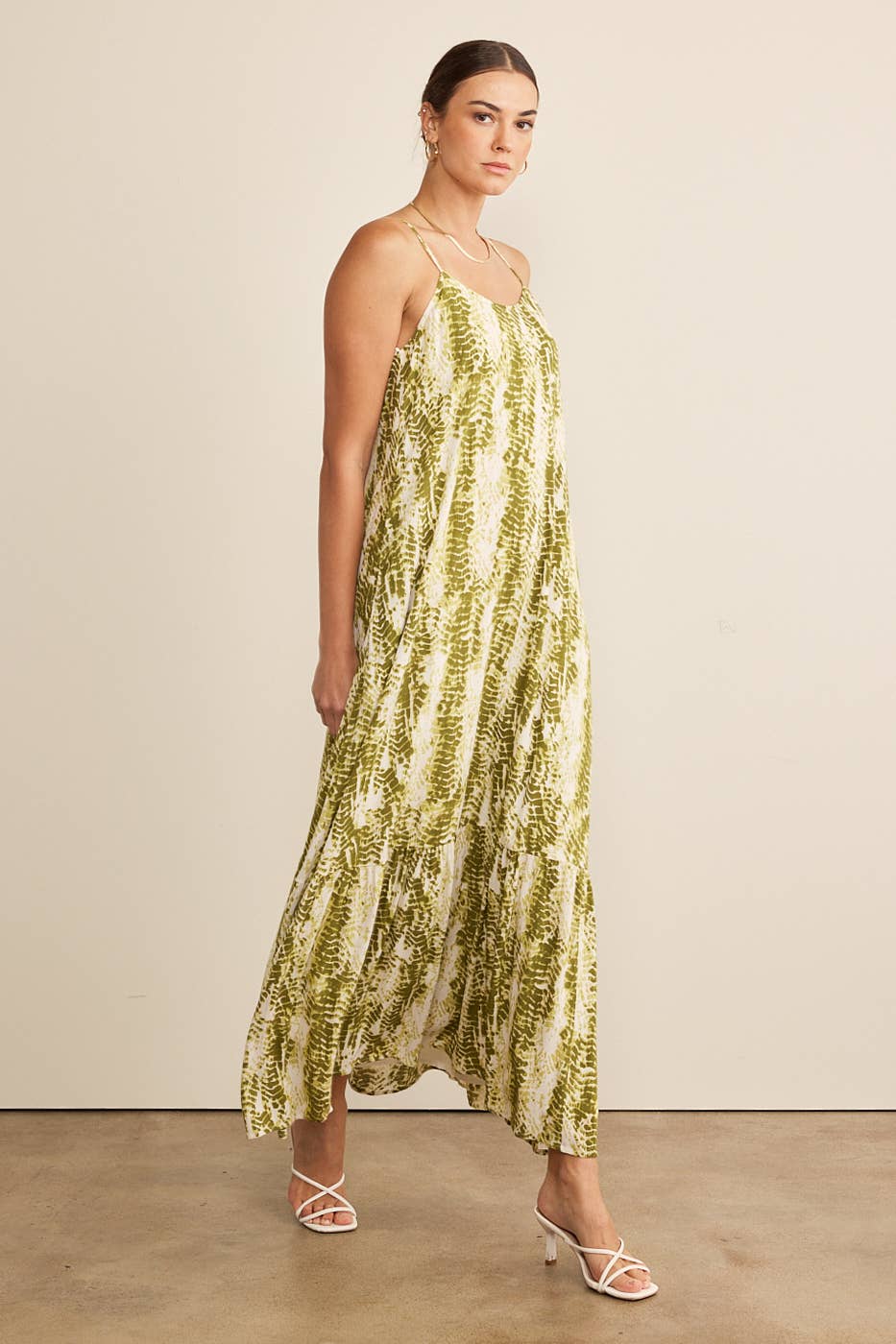 CRINKLED EFFECT TIE-DYE MAXI DRESS WITH BACK TIE