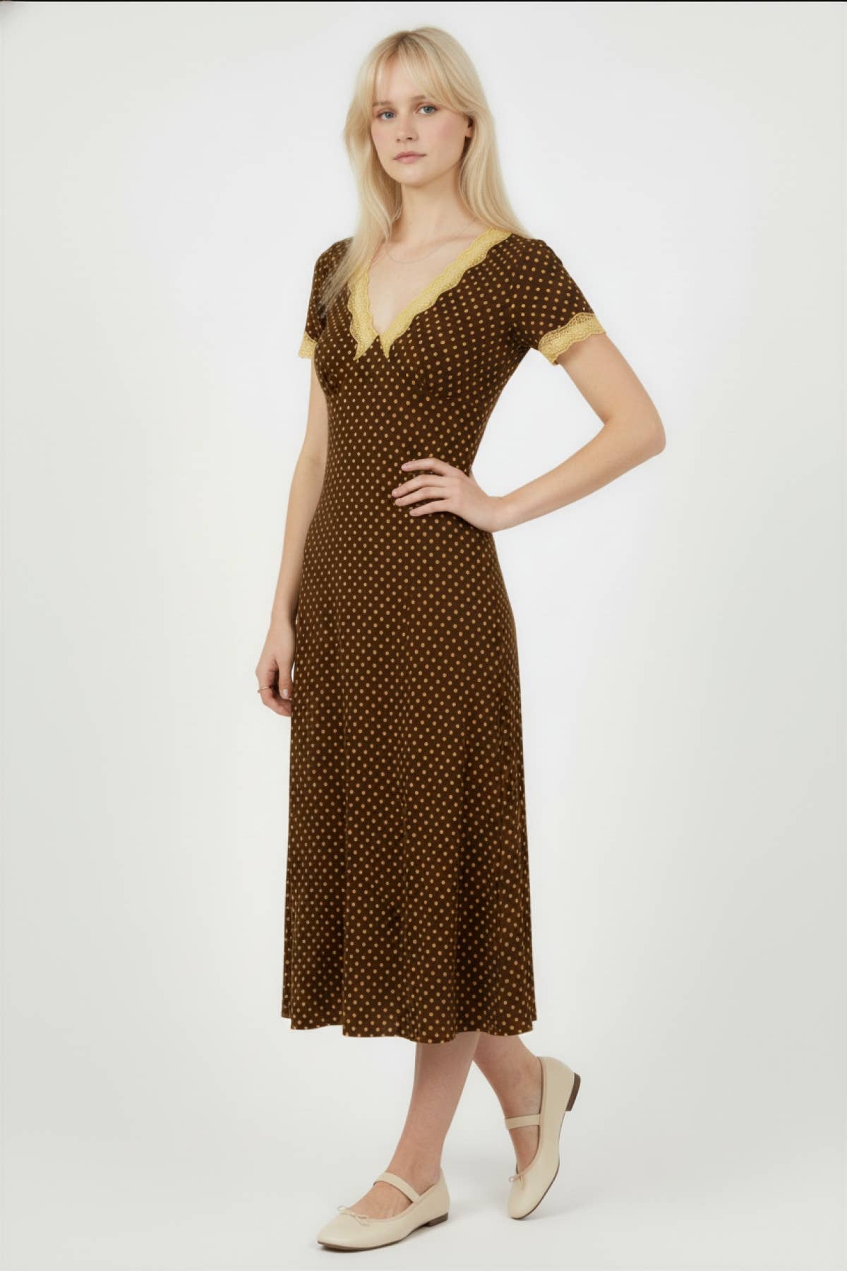 POLKA LACE V-NECK MIDI DRESS (S to 3X)