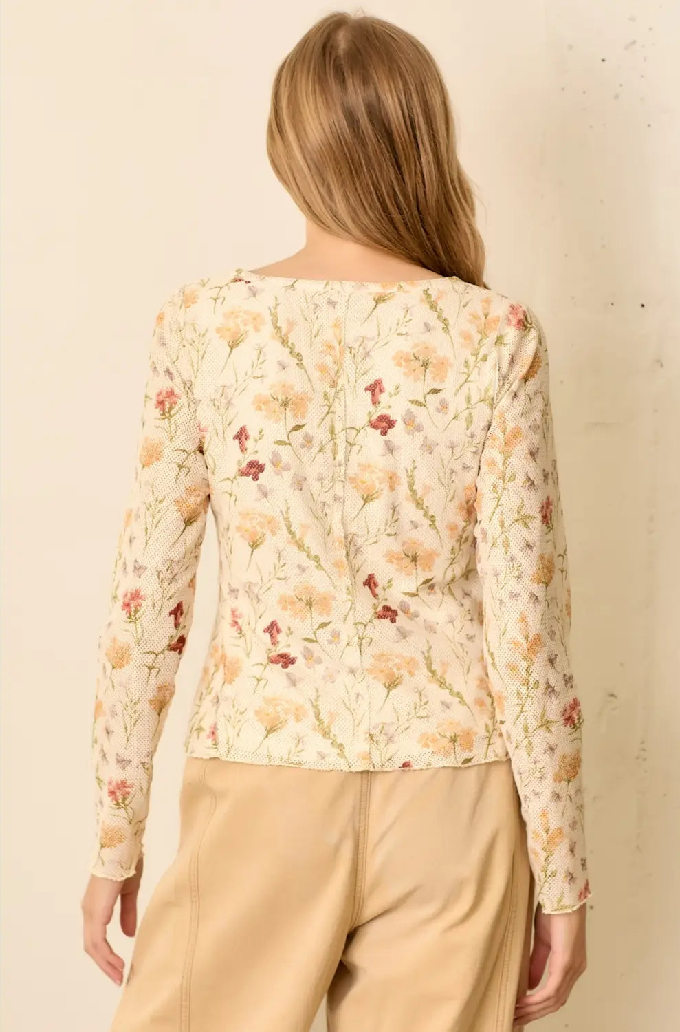 Floral Print Round Neck Long Sleeve Top