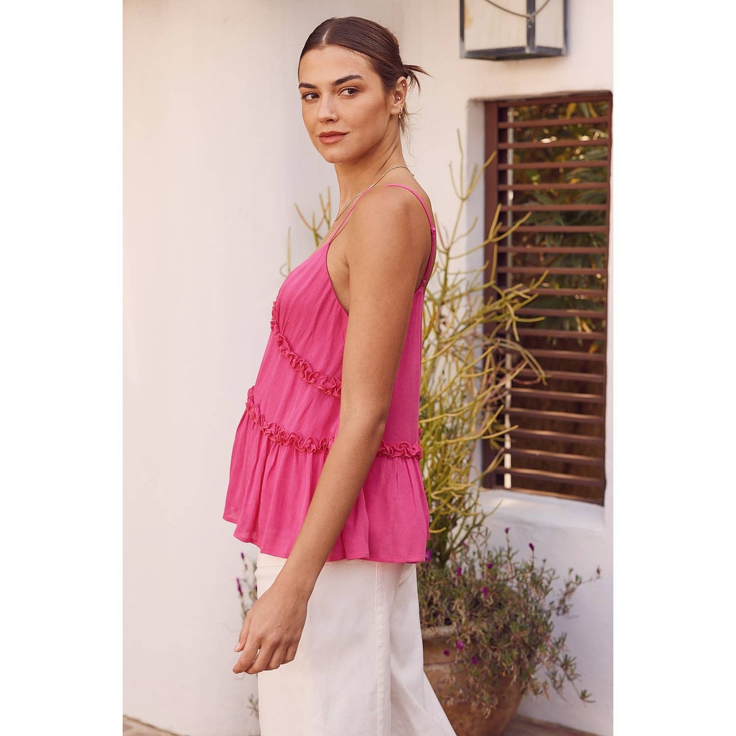 RUFFLE DETAIL TIERED BABYDOLL CAMI TOP