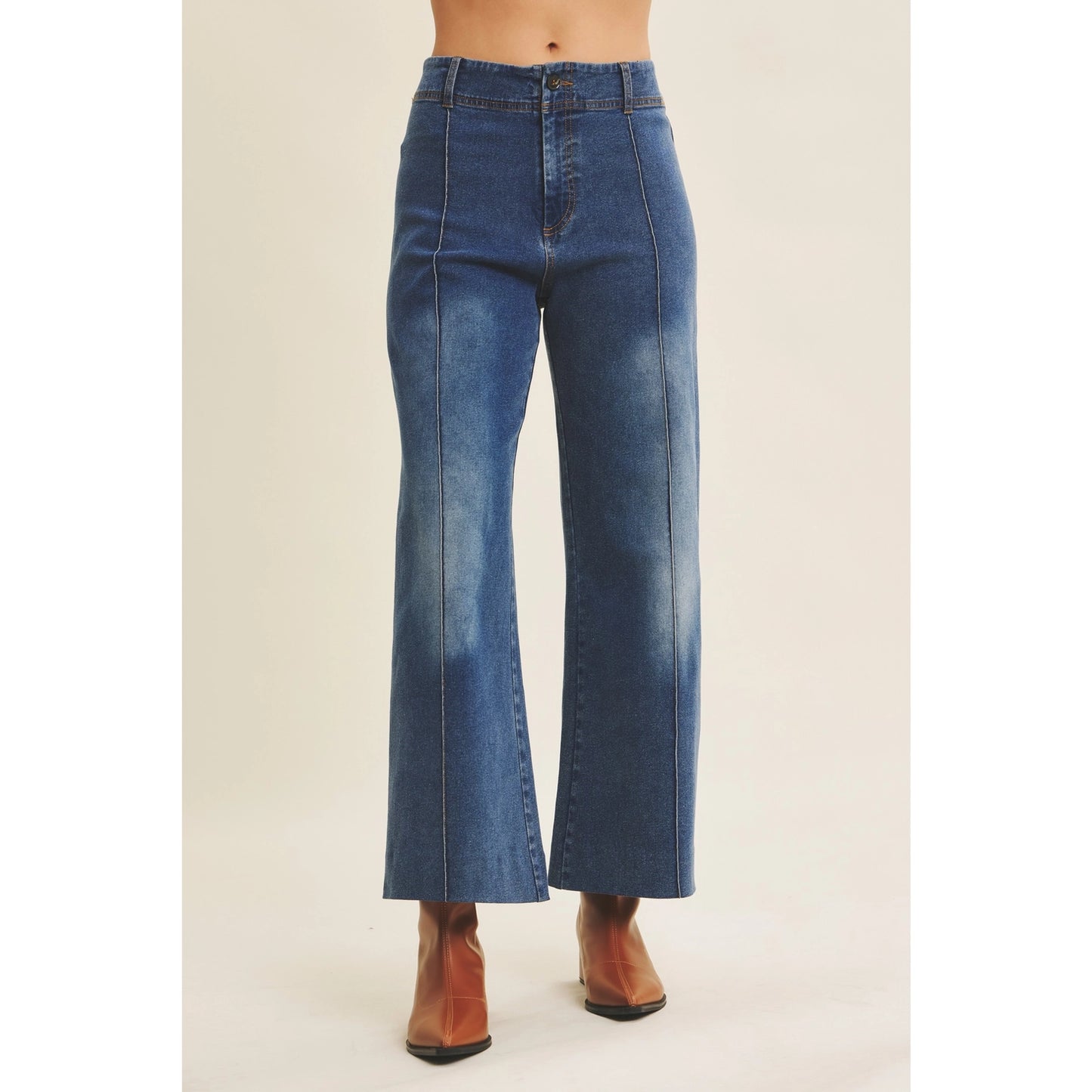 Wide Leg Pintuck Ankle Length Jeans