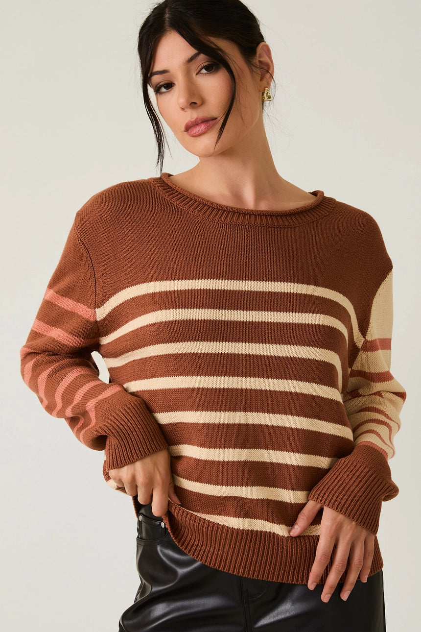 Brown Multi-Stripe LS Sweater