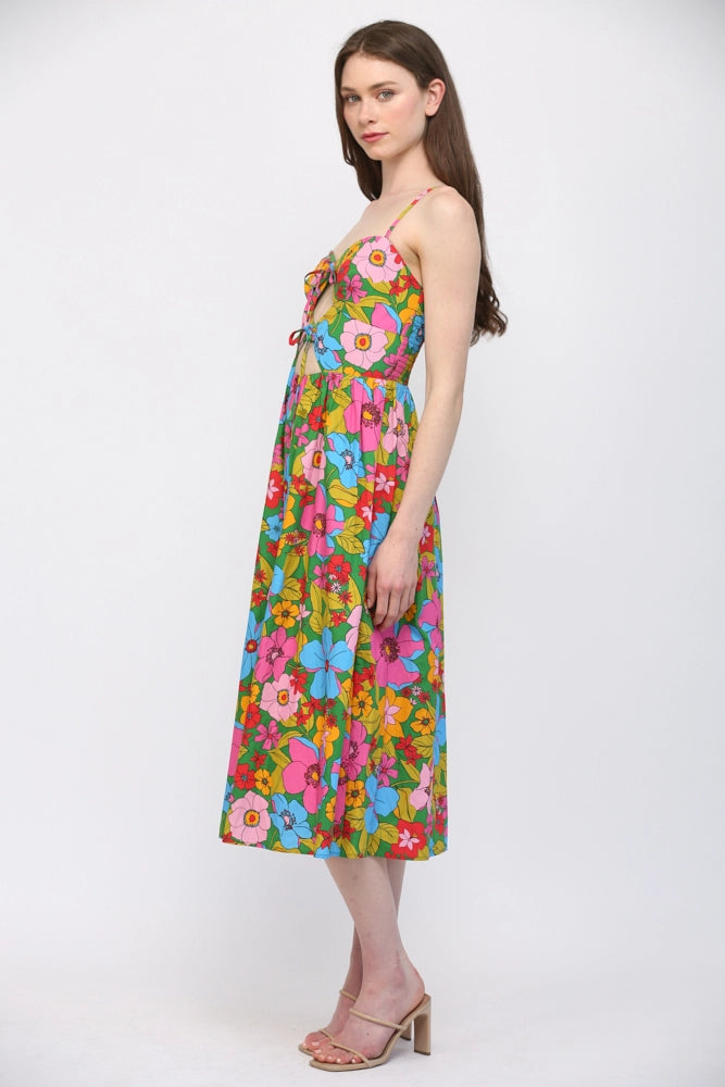 Jewel Tone Peekaboo Floral Midi Dress