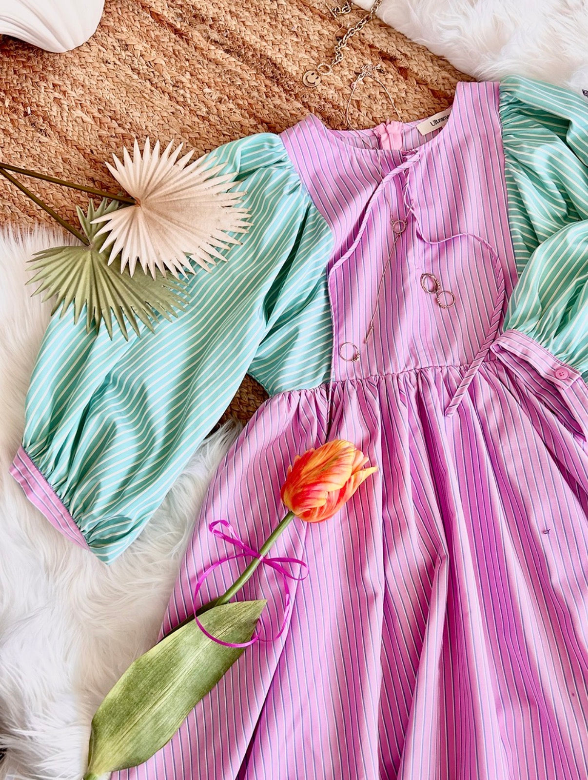 3/4 Sleeve Seersucker Dress