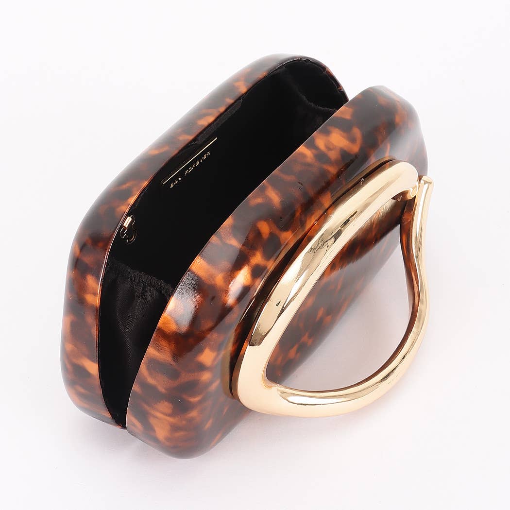Faux Leather Metal Handle Party Clutch