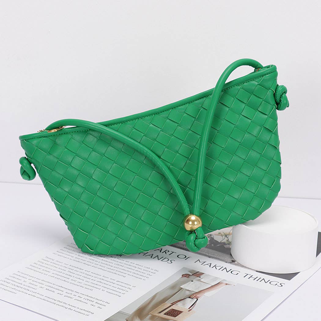 Faux Leather Braided Wrist and Shoulder Bag