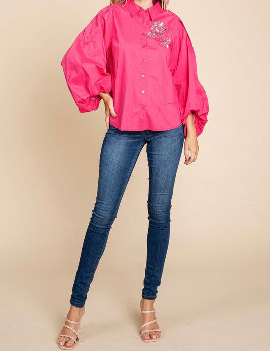 Hot Pink Balloon Sleeve Top Urban Boutique