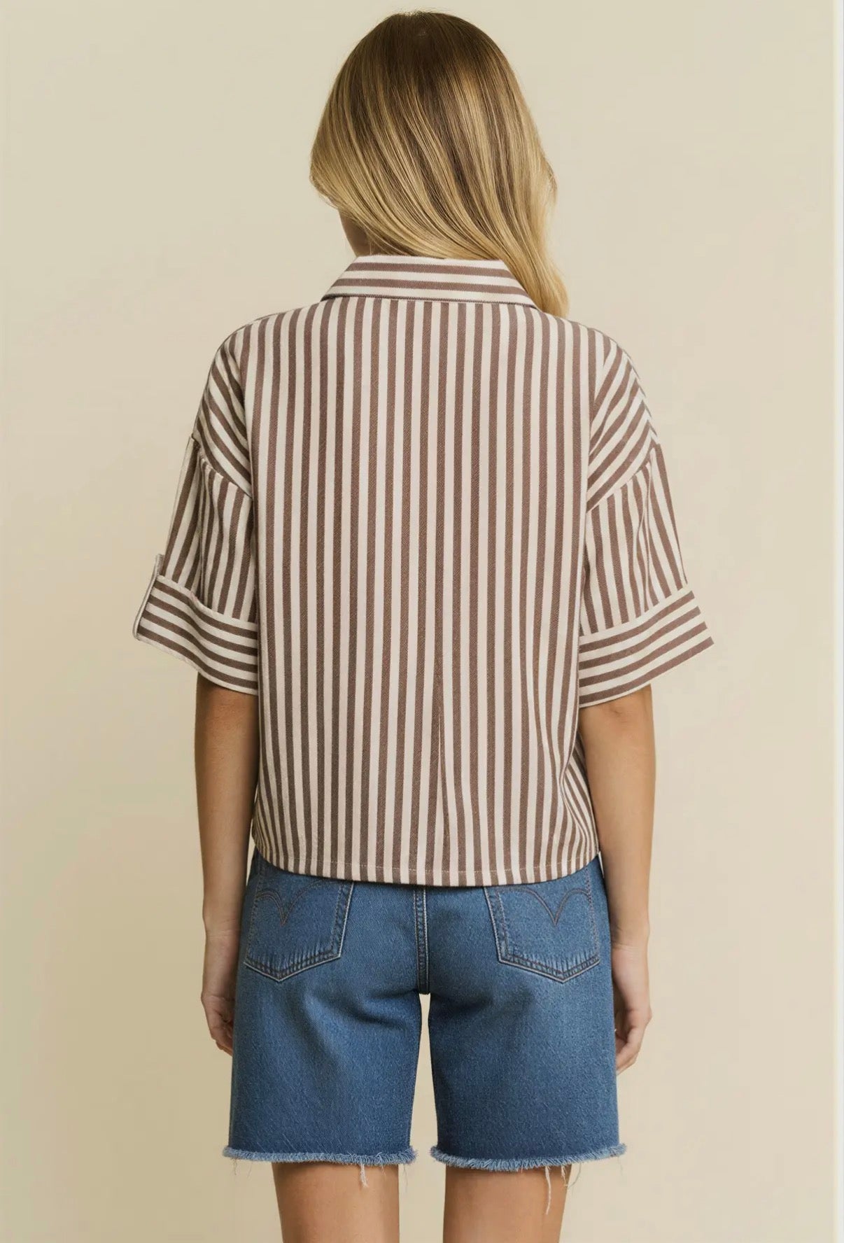 Mocha Striped Collared Shirt (S to 3X)