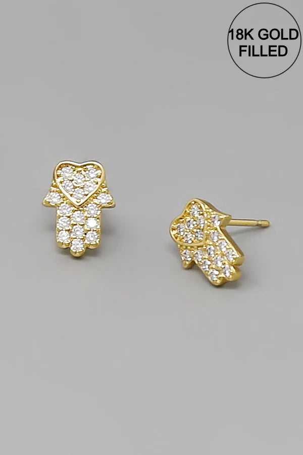 Hamsa Pave Gold Filled Stud Earrings