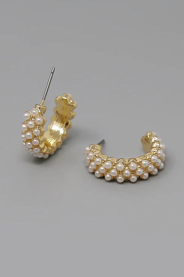 Pearl Embellished Mini Hoop Earrings