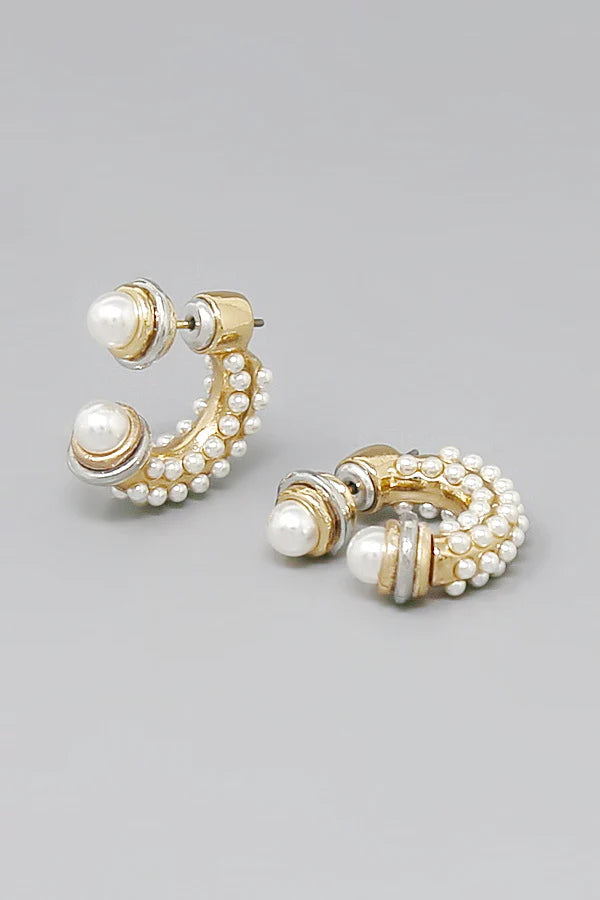 Pearl / Stone Pave Front & Back Hoop Earrings