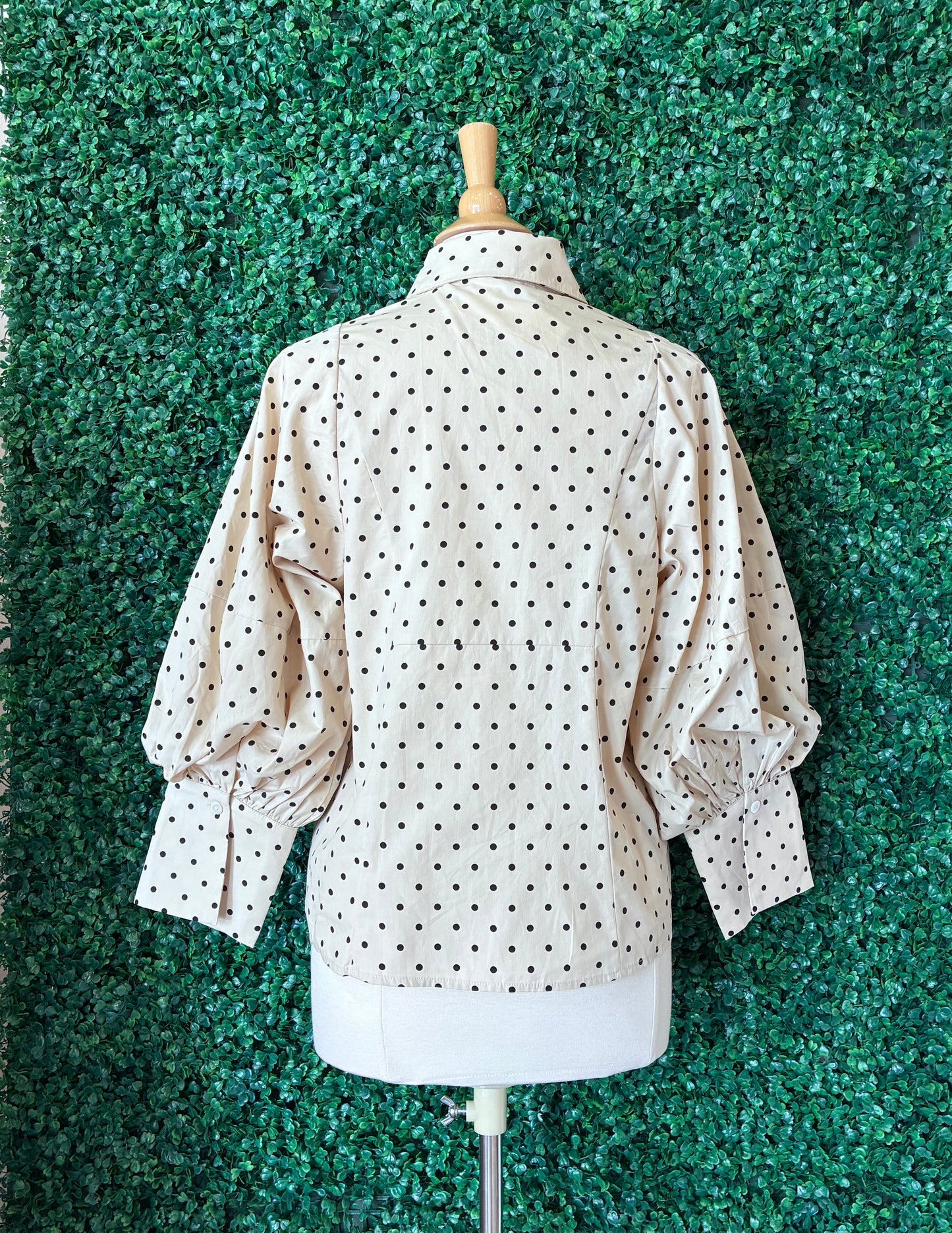 Taupe Polka Dot Balloon Sleeve Blouse