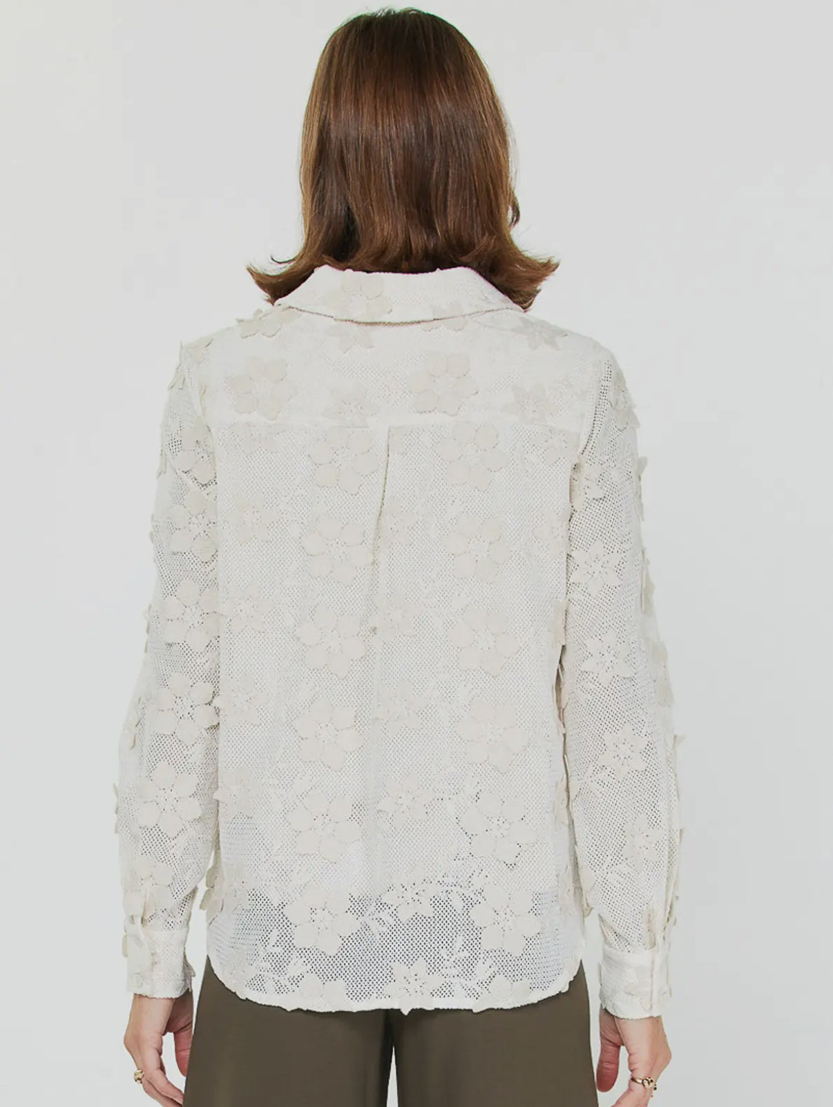 Button Down Shirt with 3D Floral Lace