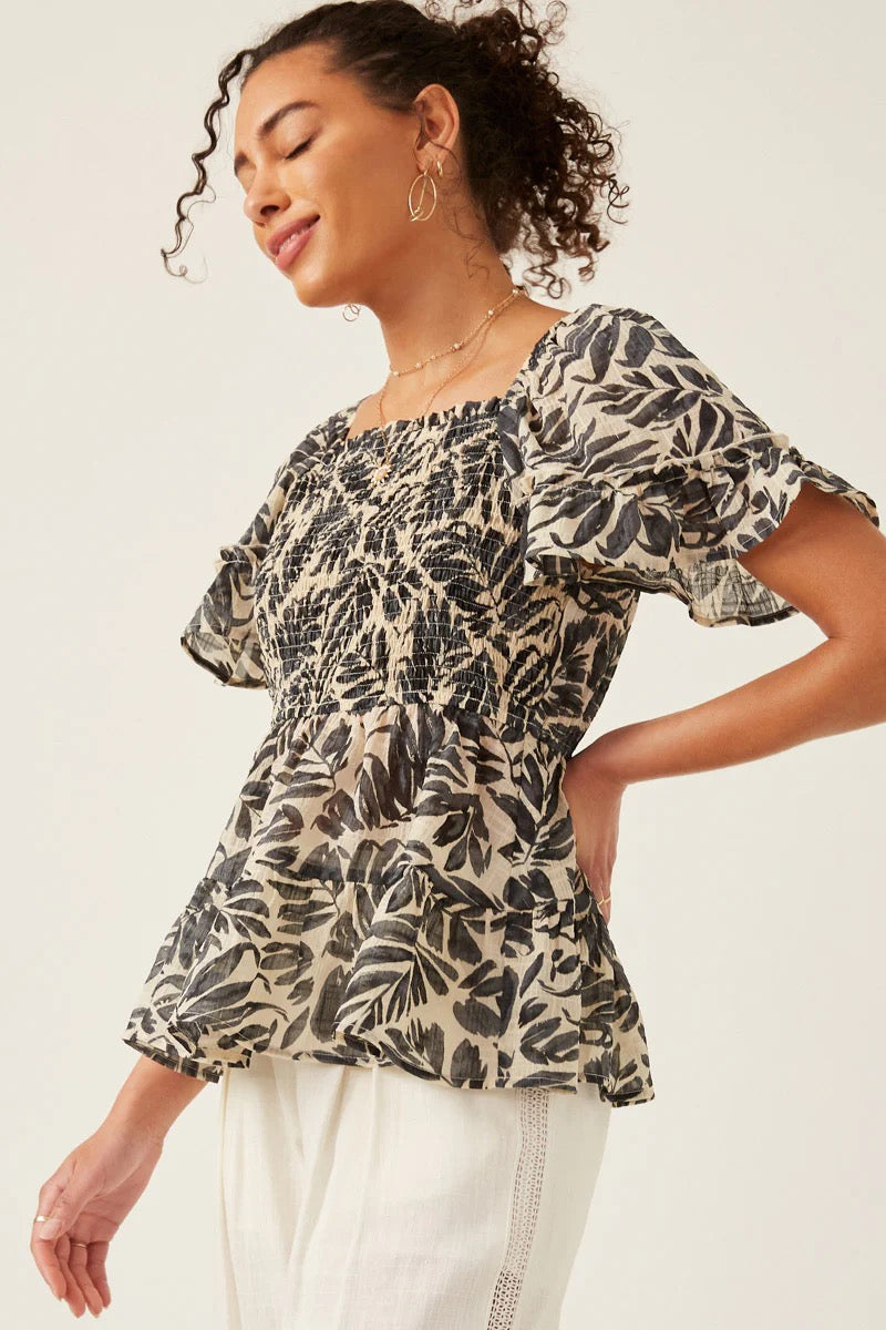 Black and White Leaf Blouse
