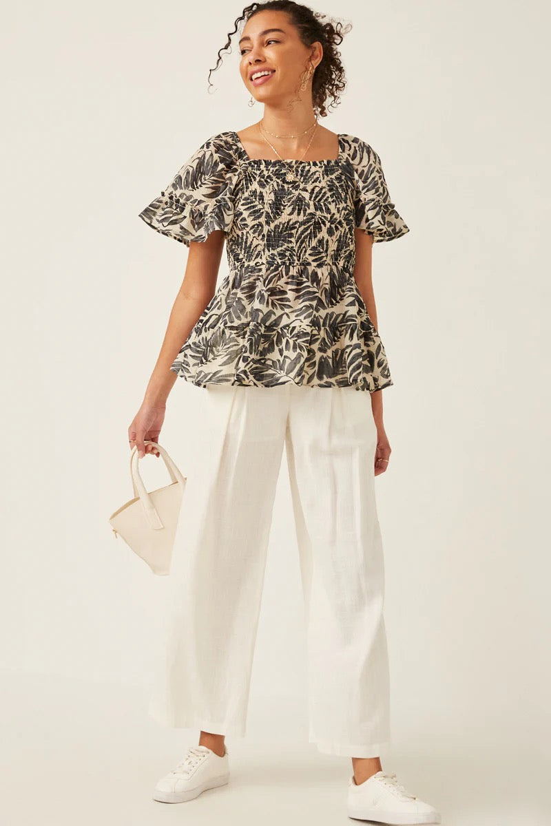 Black and White Leaf Blouse