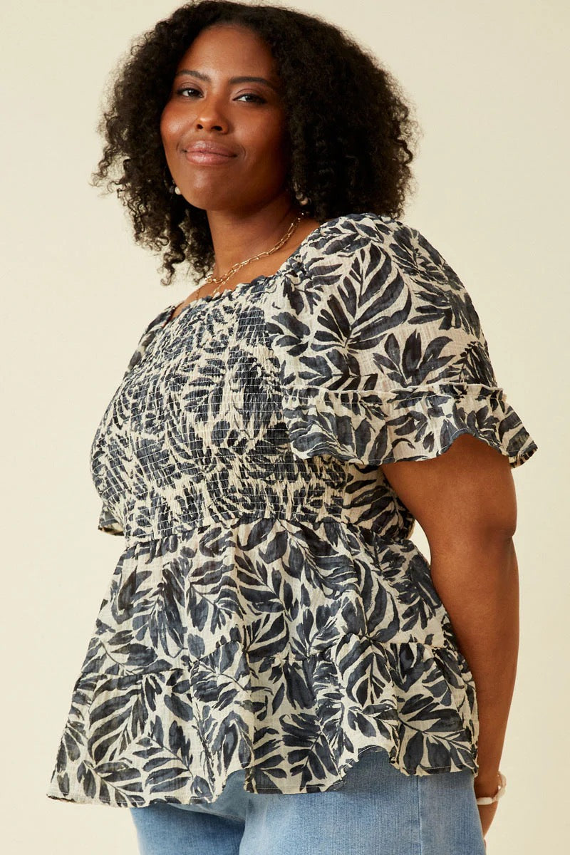 Black and White Leaf Blouse