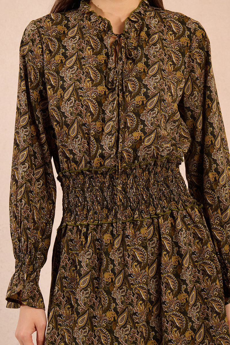 MB Paisley LS Ruffle Dress