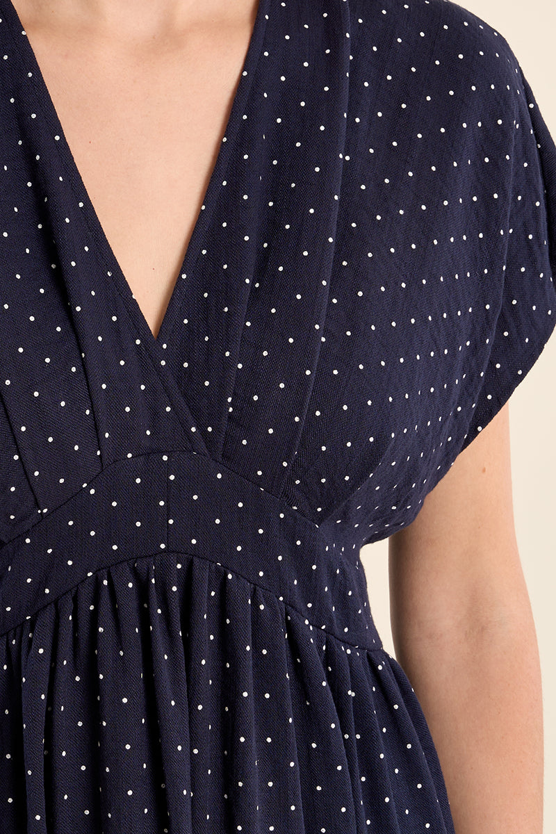 MB Navy on Navy Float Sleeve Woven Midi Dress