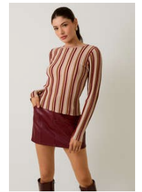 Round Neck LS Vertical Stripe Knit Top
