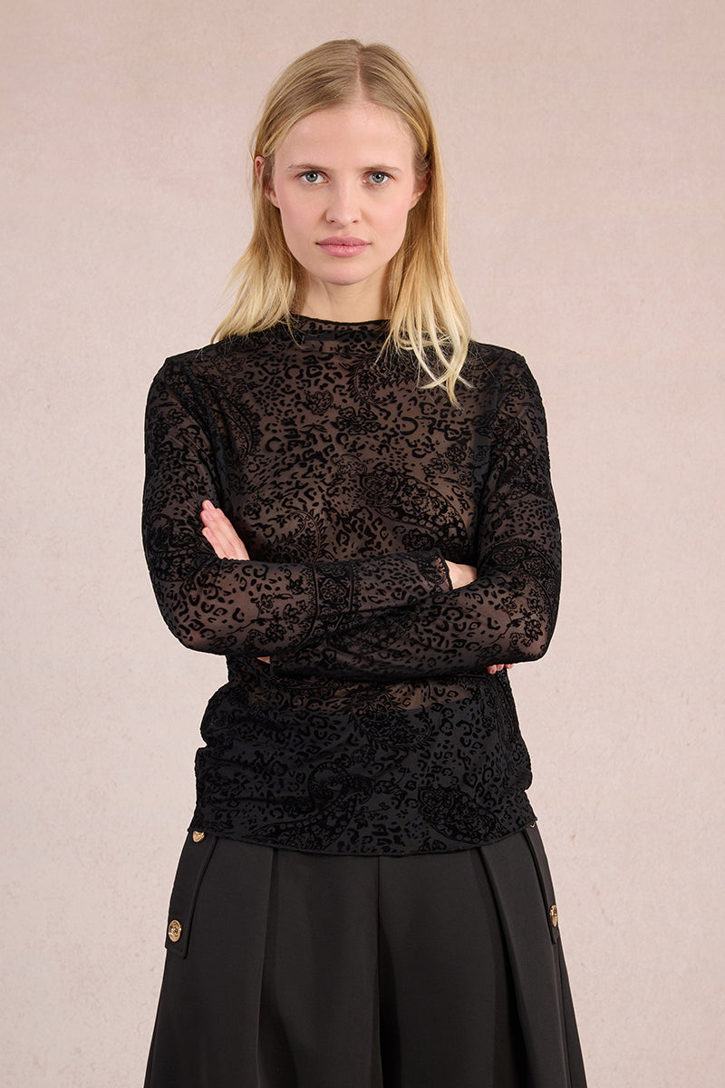 MB Printed Mesh Long Sleeve Top