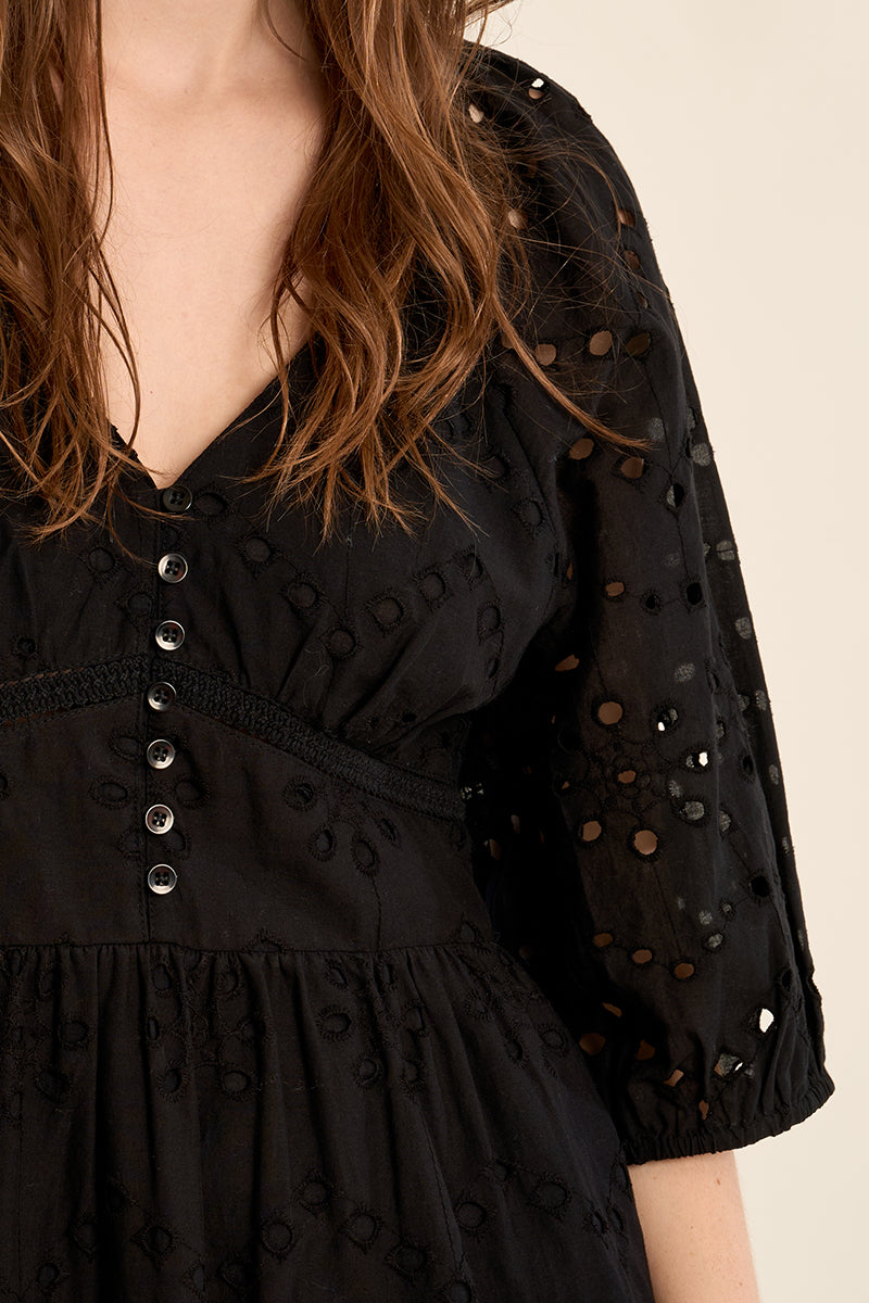 MB Black Woven Dress with Eyelet Details
