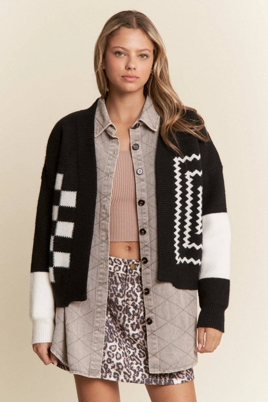 Multi Geometric Pattern Open Cardigan