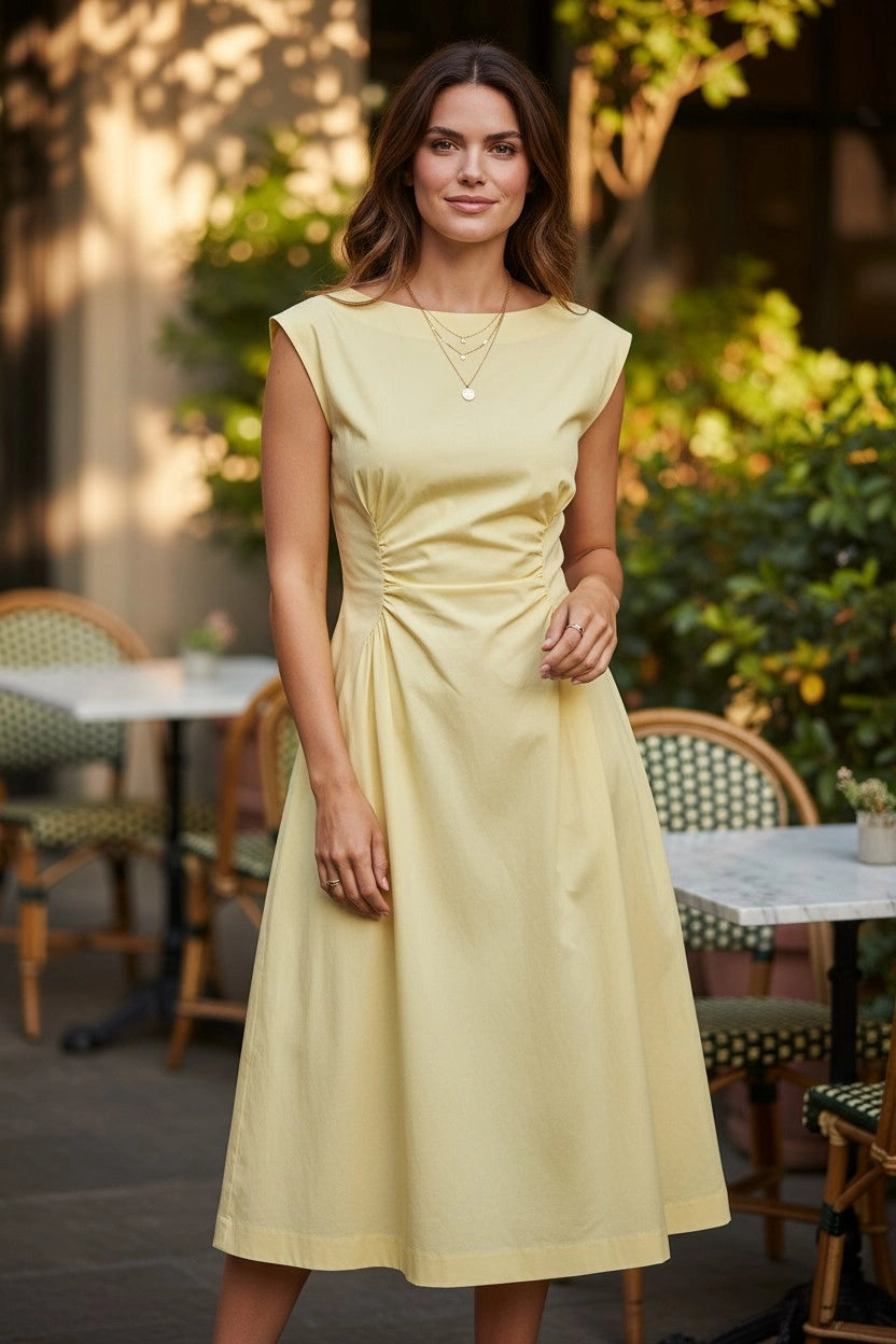 Lemon Cinched Midi Dress