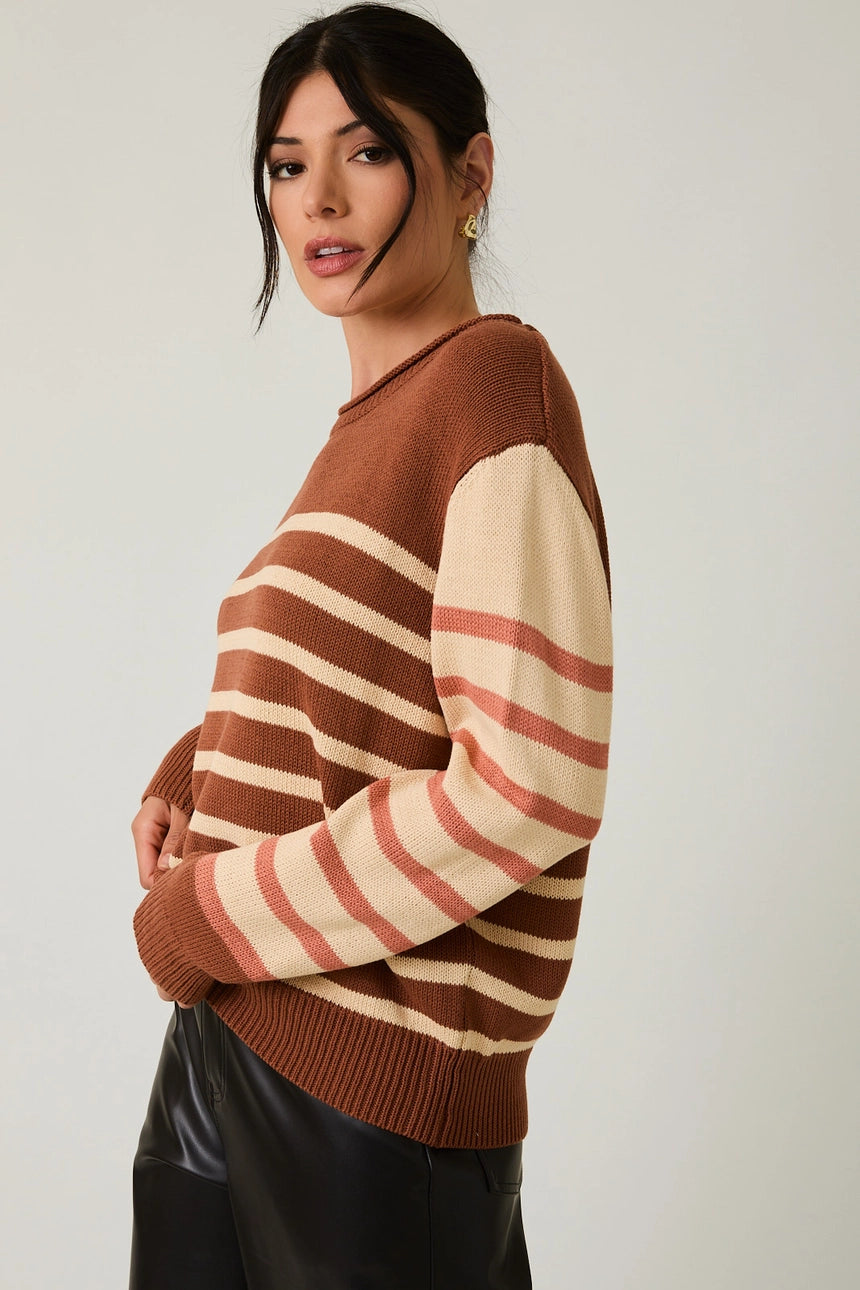 Brown Multi-Stripe LS Sweater