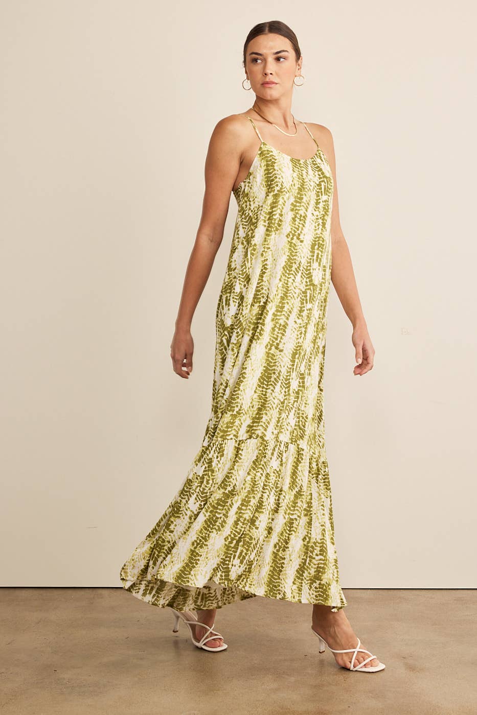 CRINKLED EFFECT TIE-DYE MAXI DRESS WITH BACK TIE