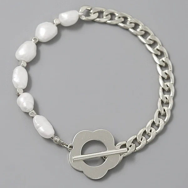 Flower Toggle Pearl Beaded Bracelet