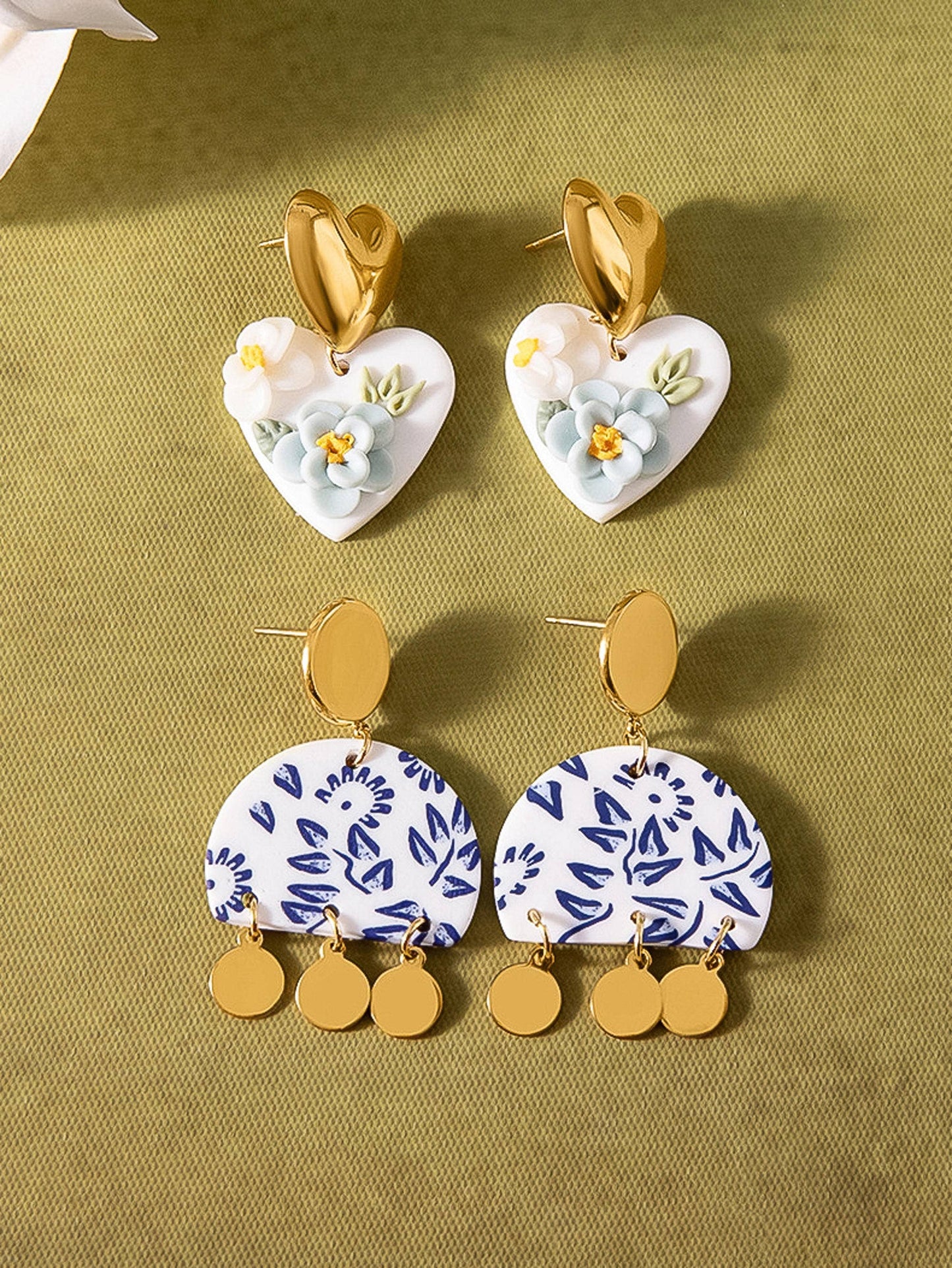 Amélisse 18K Gold Non-Tarnish Floral Heart Drop Earrings