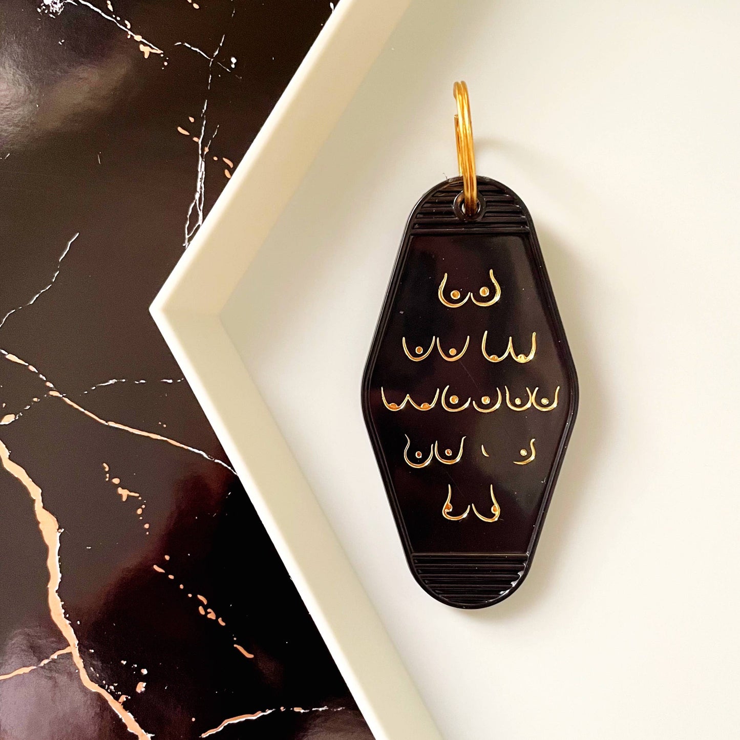Boobs Motel Key Tag | Black & Gold Foil