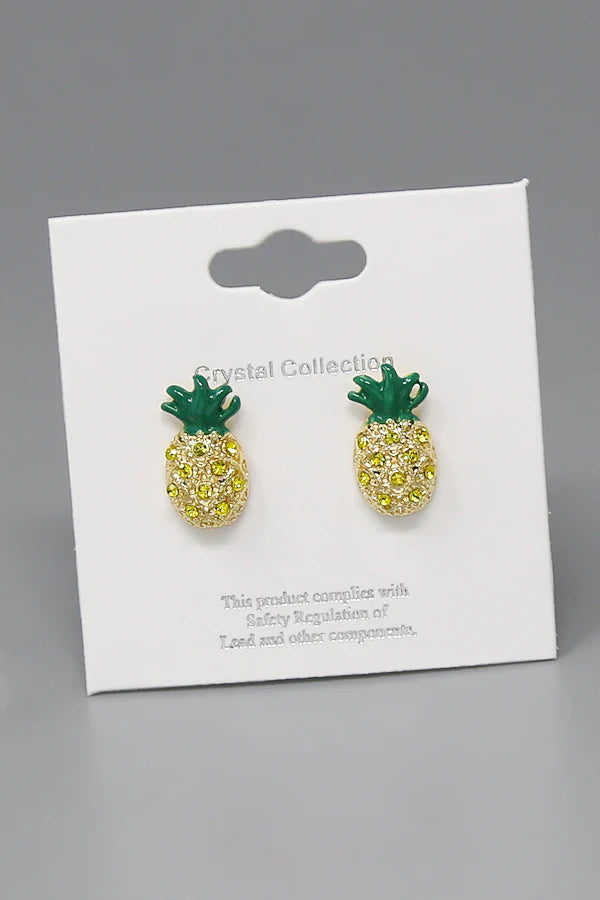 Pineapple Glass Pave Stud Earrings