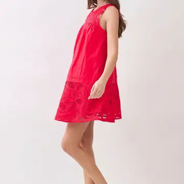 Red Cotton Lace Mini Dress